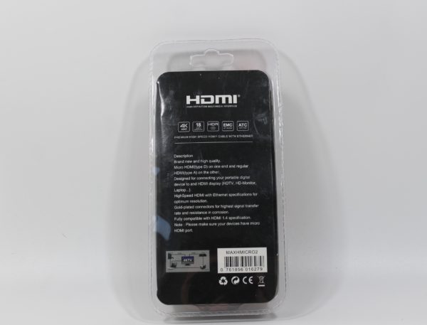 Multimedia audio/video output cable for Android and compatible devices such as mobile phones and cameras with Micro HDMI Port Stream movies etc. from your mobile device to your HDMI TV, Monitor or any other HDMI display unit Also supports 3D Blu-ray Transfer Speed: 10.2Gbps Resolution: 1920*1080P Length: 1.8 Metre